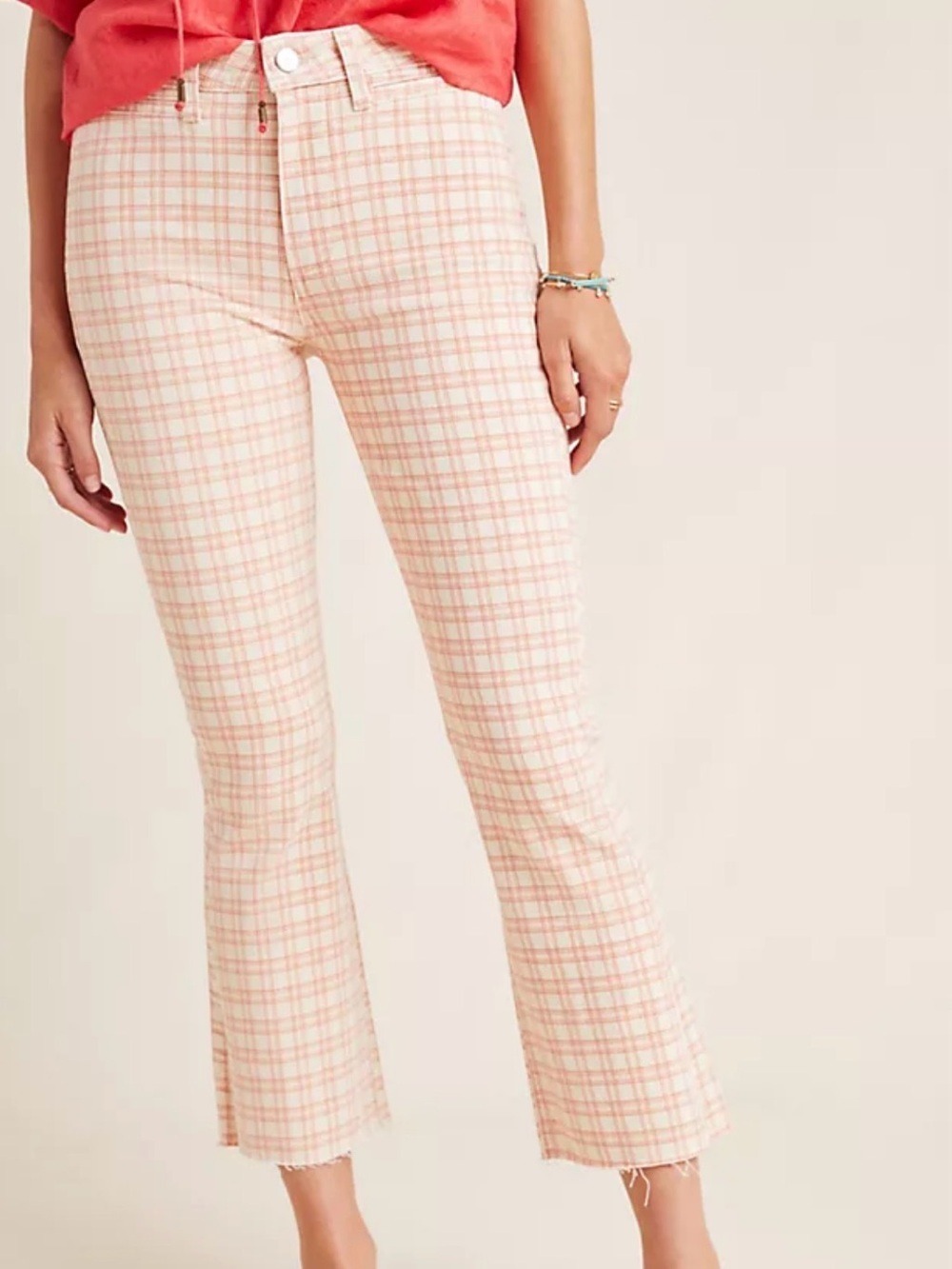 PAIGE Collette Pink & White Plaid ankle Flare Pants size 25